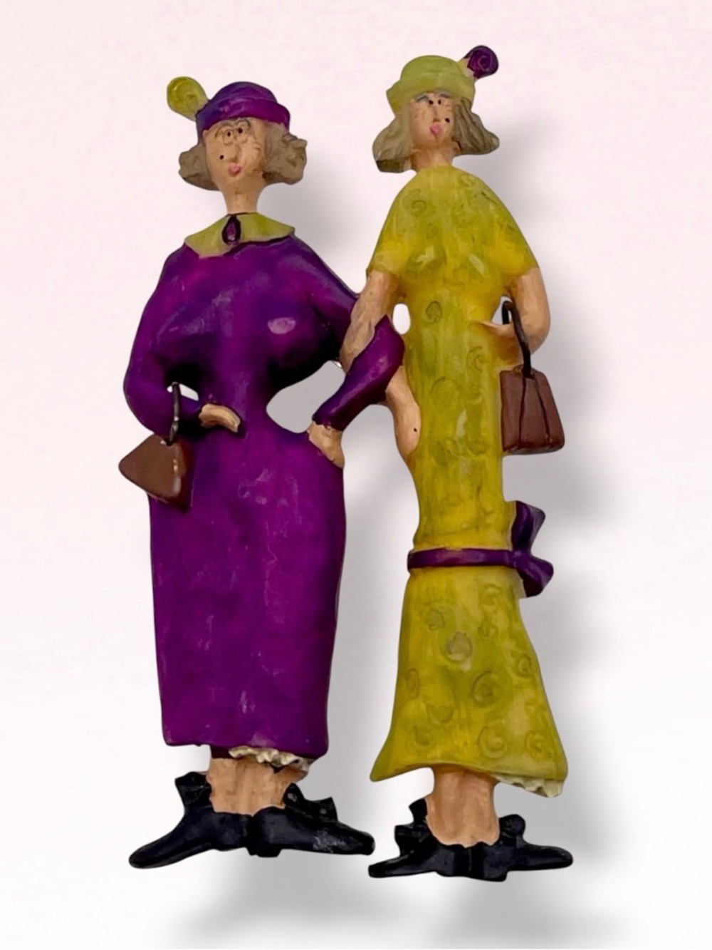 Vintage Sandy Gervais Resin Best Friends Shopping Figural Brooch